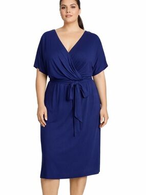 NWT Universal Standard Plus Knit Dress Popover Wrap Tie Front Navy Size L 3X
